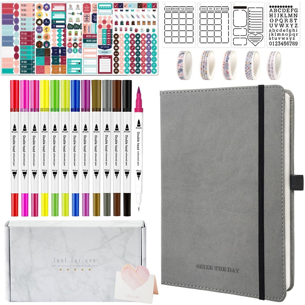 Y&I Bullet Dotted Journal Kit, A5 Hardcover Dotted Journal Notebook with 200 ...