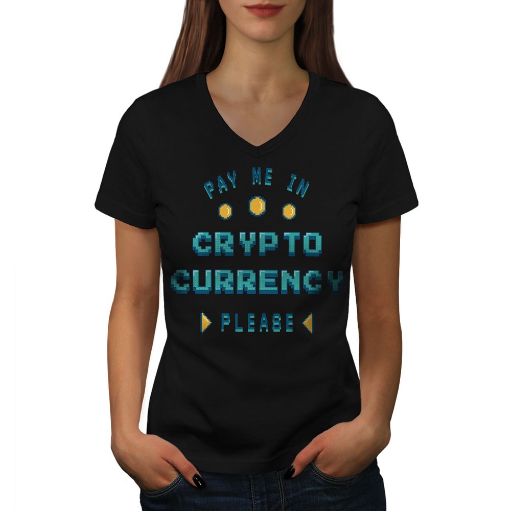 Wellcoda Pay Me In Cryptocurrency Pixel Art Womens V-Neck T-shirt-image