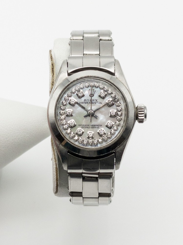 Estate $8000 Rolex Oyster Perpetual 24mm White MOP Diamond Ladies Watch SERVICED