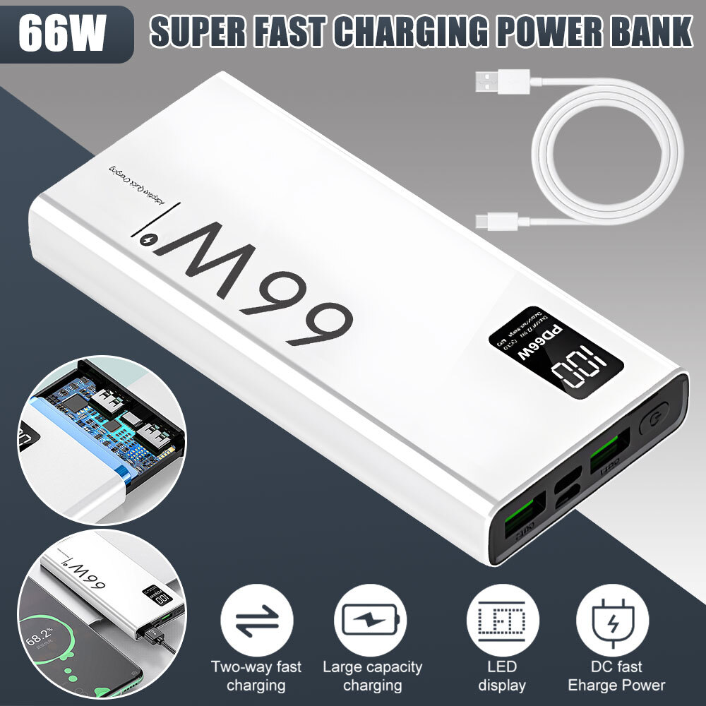 30000mAh Portatil 66W Cargador De Bateria 2 USB Para Celulares tablet Telefonos