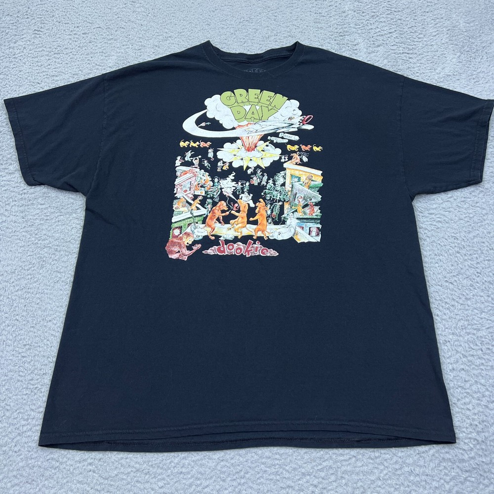 Green Day Dookie Album Black T-Shirt 2XL Crew Alternative Punk Music Dog Cops
