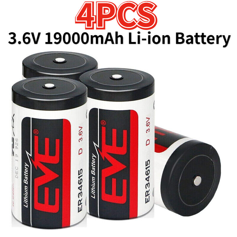 4PCS 19000mAh ER34615 D Size 3.6V Li-SOCL₂ Non-Rechargeable Battery