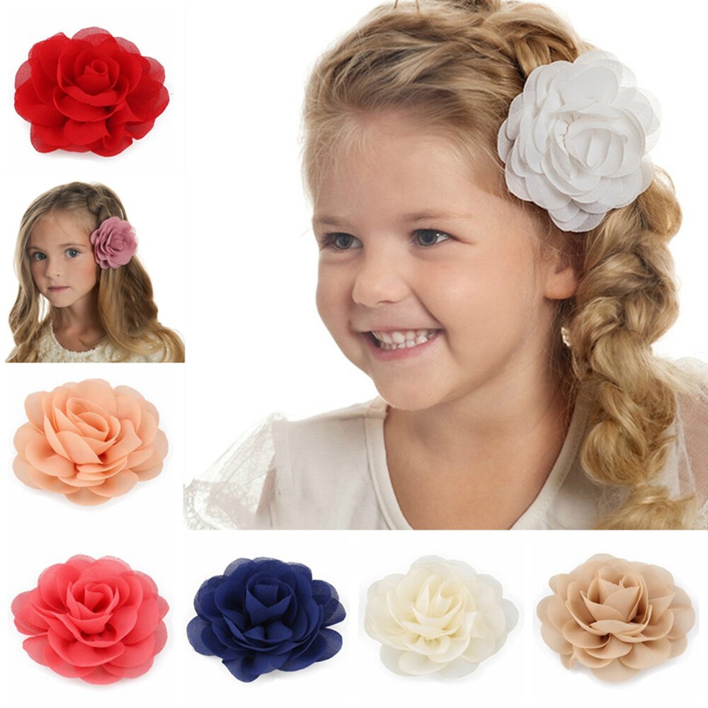 Kids Headwear Chiffon Rose Flower Hair Clip Girls Princess Hairpins Barrettes
