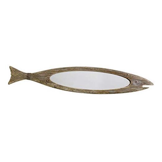 Wooden Fish Mirror Decor Hanging Wood Fish Mirror Decorations for Wall, Rustic