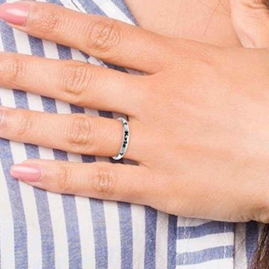 Custom 925 Sterling Silver Stackable Name Ring with Cross-image