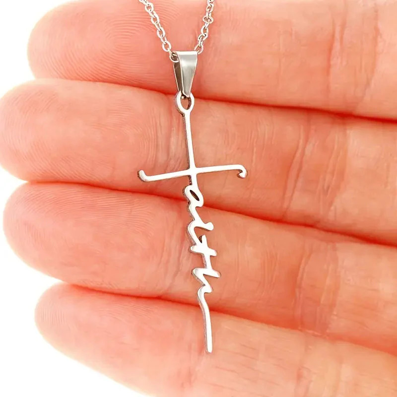 Stainless Steel Faith Word Church Prayer Religious Pendant Necklace