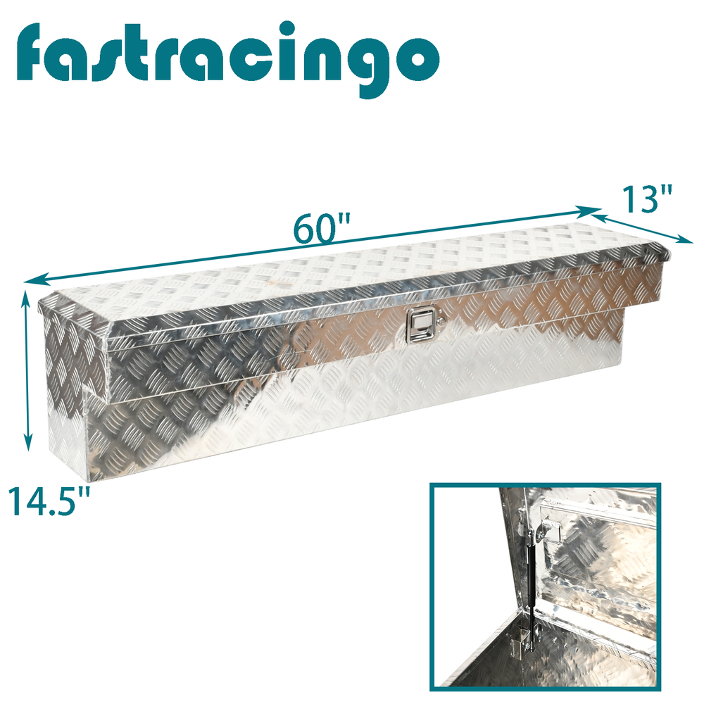 60x13x14.5 Inch Aluminum Silver Pickup Truck Bed Tool Storage Box with Lockable Key