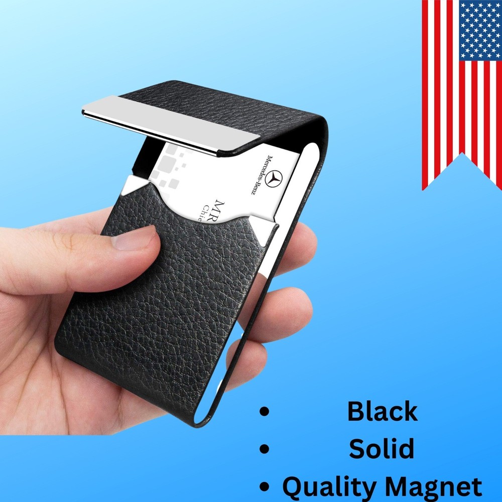 Slim Metal Credit Card Holder with Leather Wallet in Black  -image