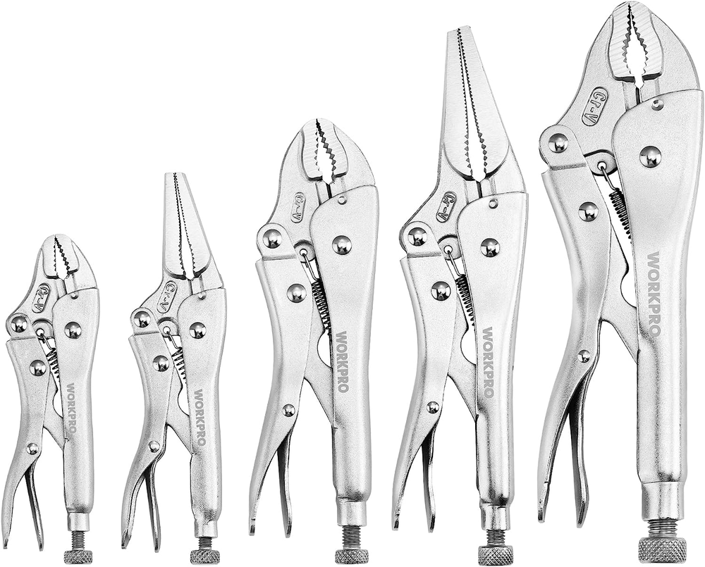 WORKPRO 5-Piece Locking Pliers Set with Chrome-Vana Steel Vice Grips