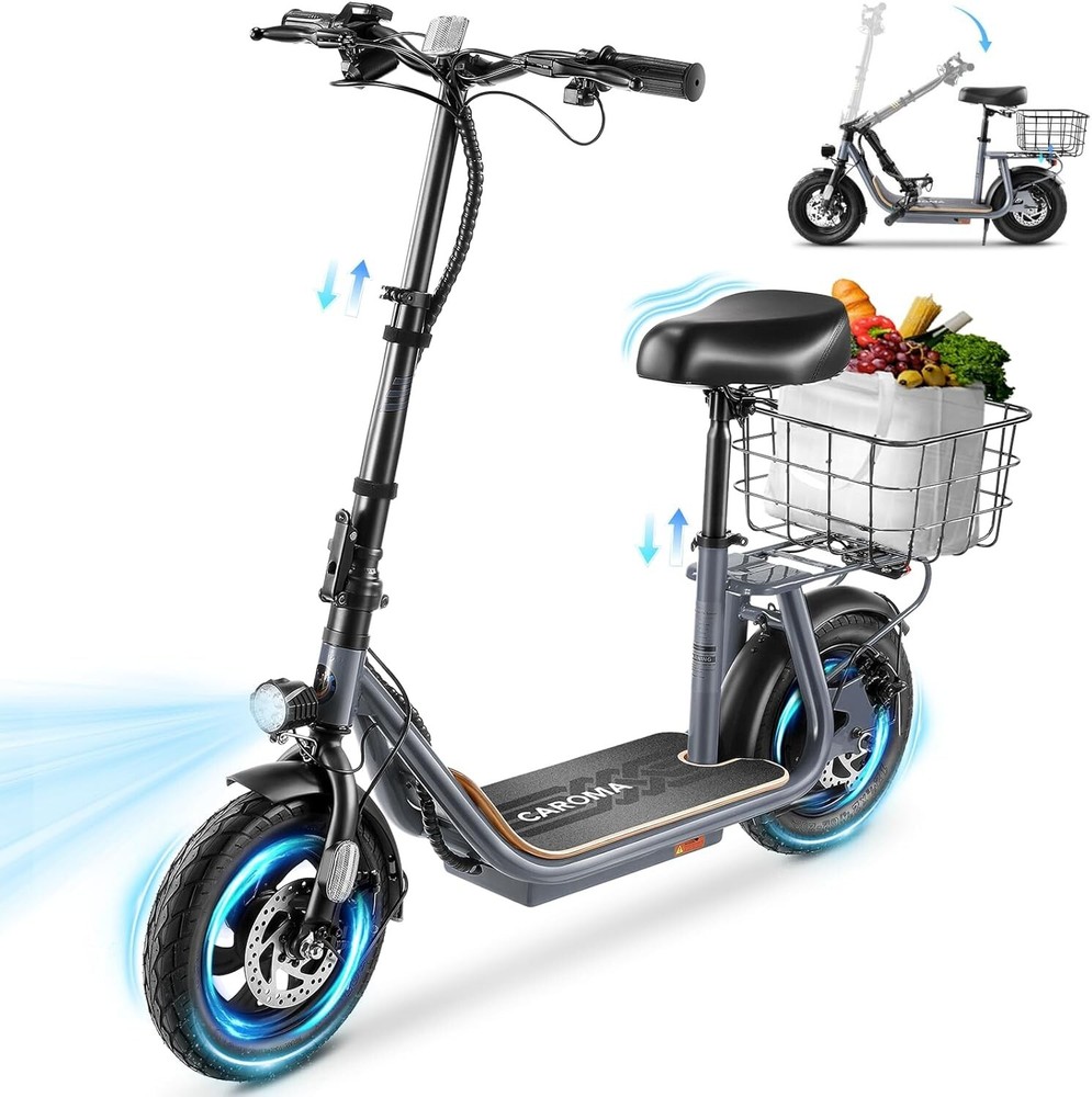 Foldable Electric Scooter Adult Long Range E-scooter With Seat & Carry Basket ~