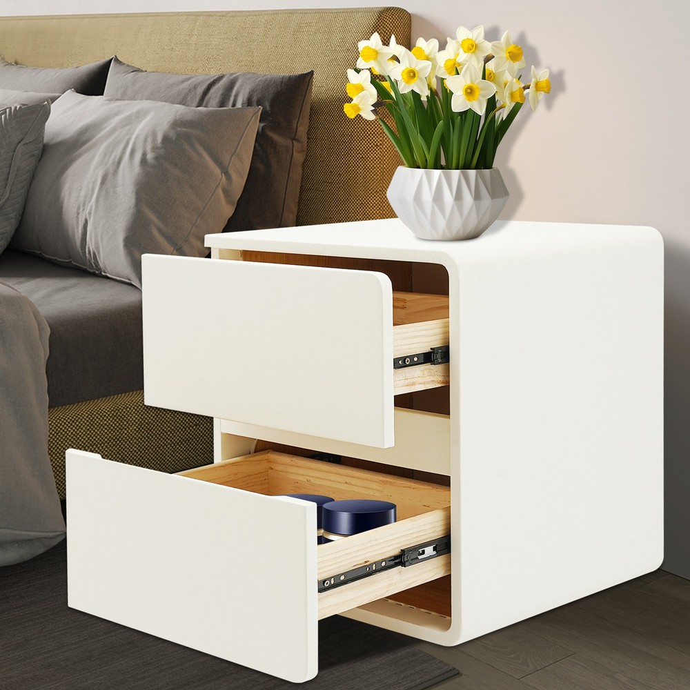 Minimalist 2-Drawer Left Nightstand with Microfiber Leather