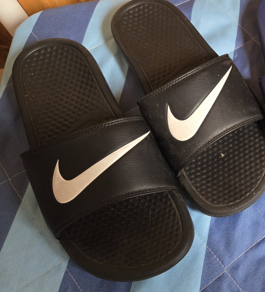 Vintage Nike Classic Slides Mens US 11 Black Flip Flops with Swoosh Logo