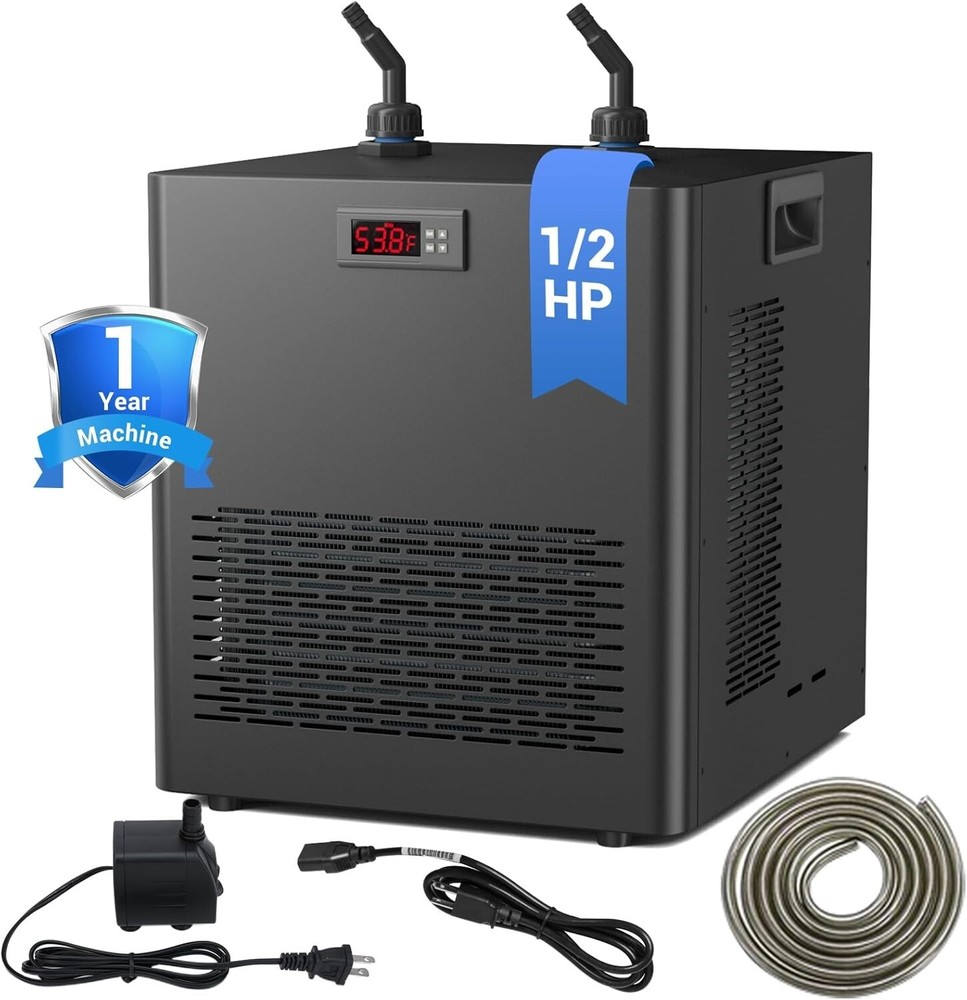 1/2 HP Ice Bath Water Chiller for Cold Plunge Tubs, Aquarium Chiller 132gal/500L