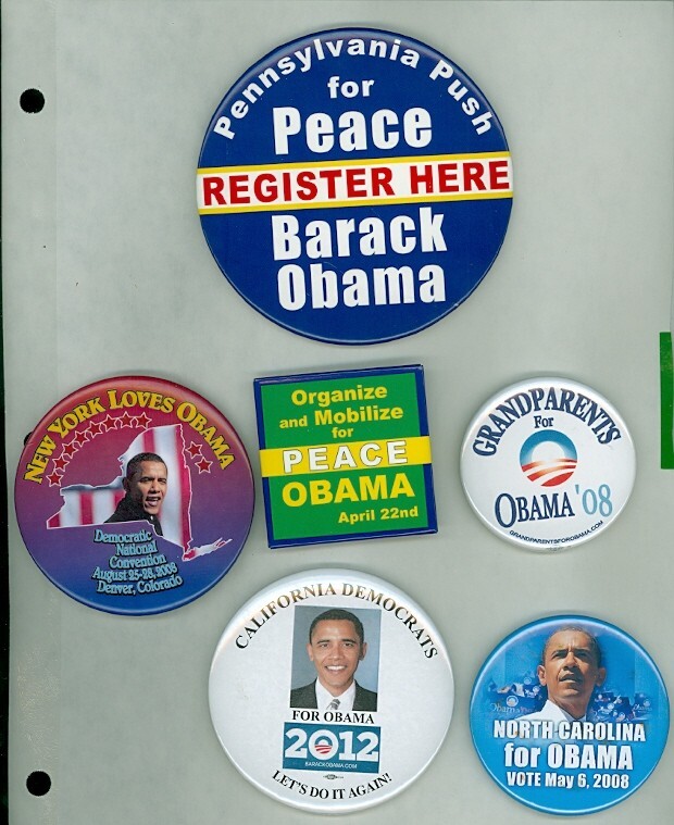 6 Barak Obama Political  Pinback Buttons PENNSYLVANIA’S PUSH FOR PEACE 2008-12