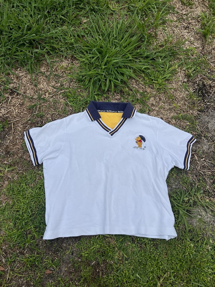 Vintage Disney World Winnie The Pooh Collared V-Neck White Shirt Youth XL