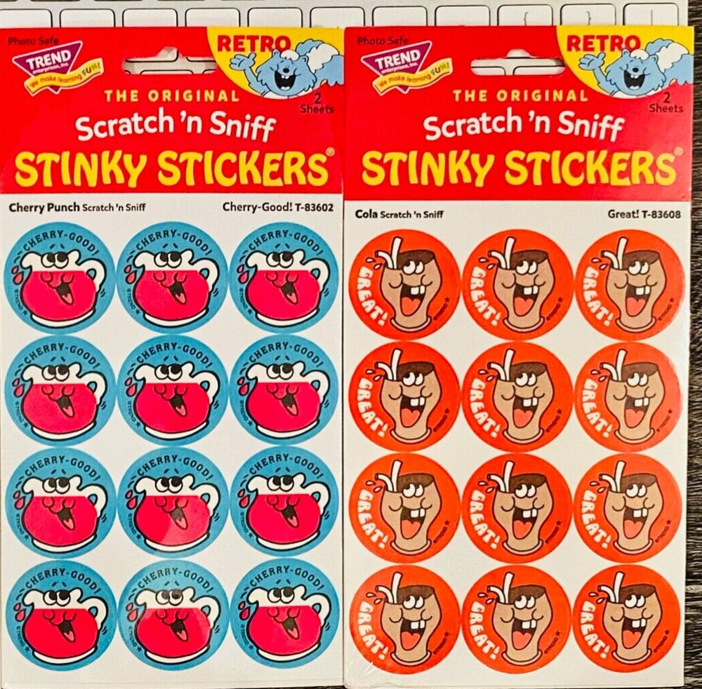 TREND Scratch n Sniff RETRO STINKY STICKERS, CHERRY PUNCH Good , COLA GREAT