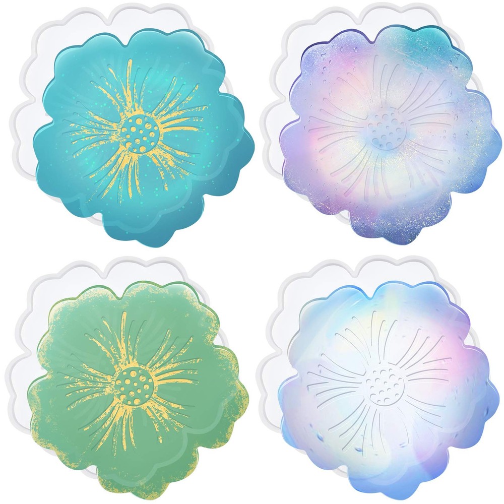 4-Piece Flower Silicone Coaster Molds for DIY Resin Crafting