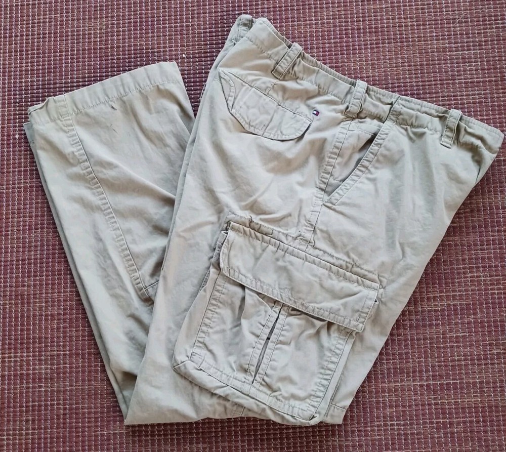 Tommy Hilfiger Independence Mens Cargo Pants size 34x34 Tan Khaki Y2K