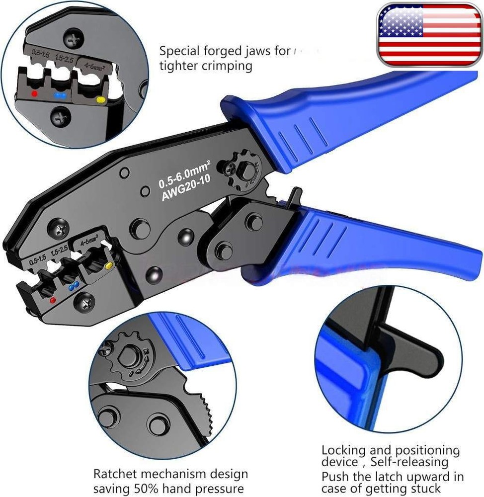 Crimping Tool Insulated Wire Crimper Pliers Connectors Ratcheting Butt Terminals