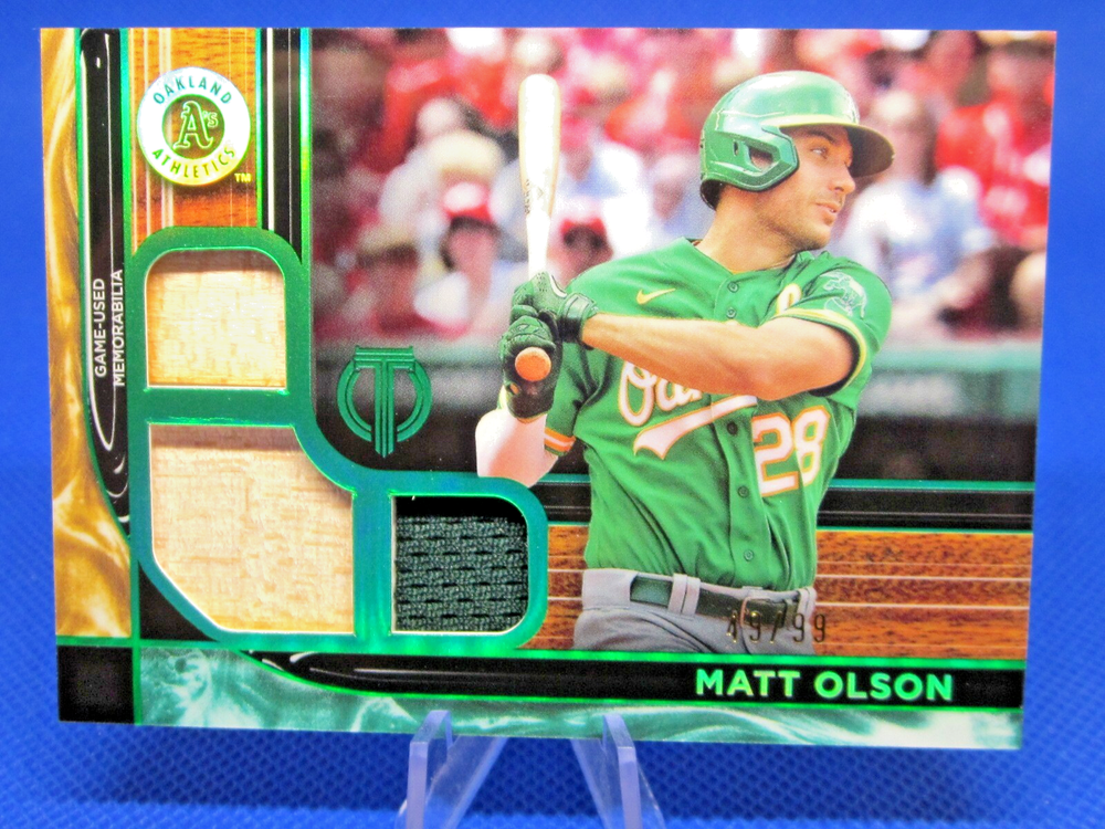 2022 Topps Tribute Matt Olson Triple Relic Bat Card Green #49/99 Oakland Athletics