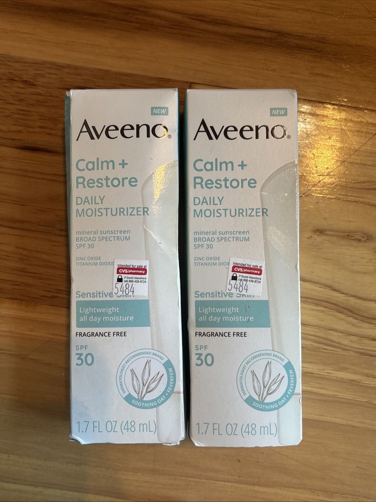 LOT OF 2 Aveeno Calm + Restore SPF 30 Moisturizer 1.7fl oz/48ml Each