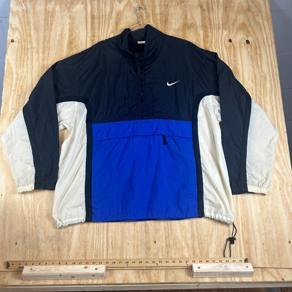 Vintage Nike Tri-Color Embroidered Logo Windbreaker Pullover Men's Size 2XL 90's