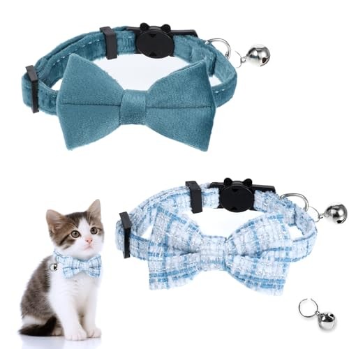 2Pcs Adjustable Breakaway Cat Collars with Cute Bow and Bell
