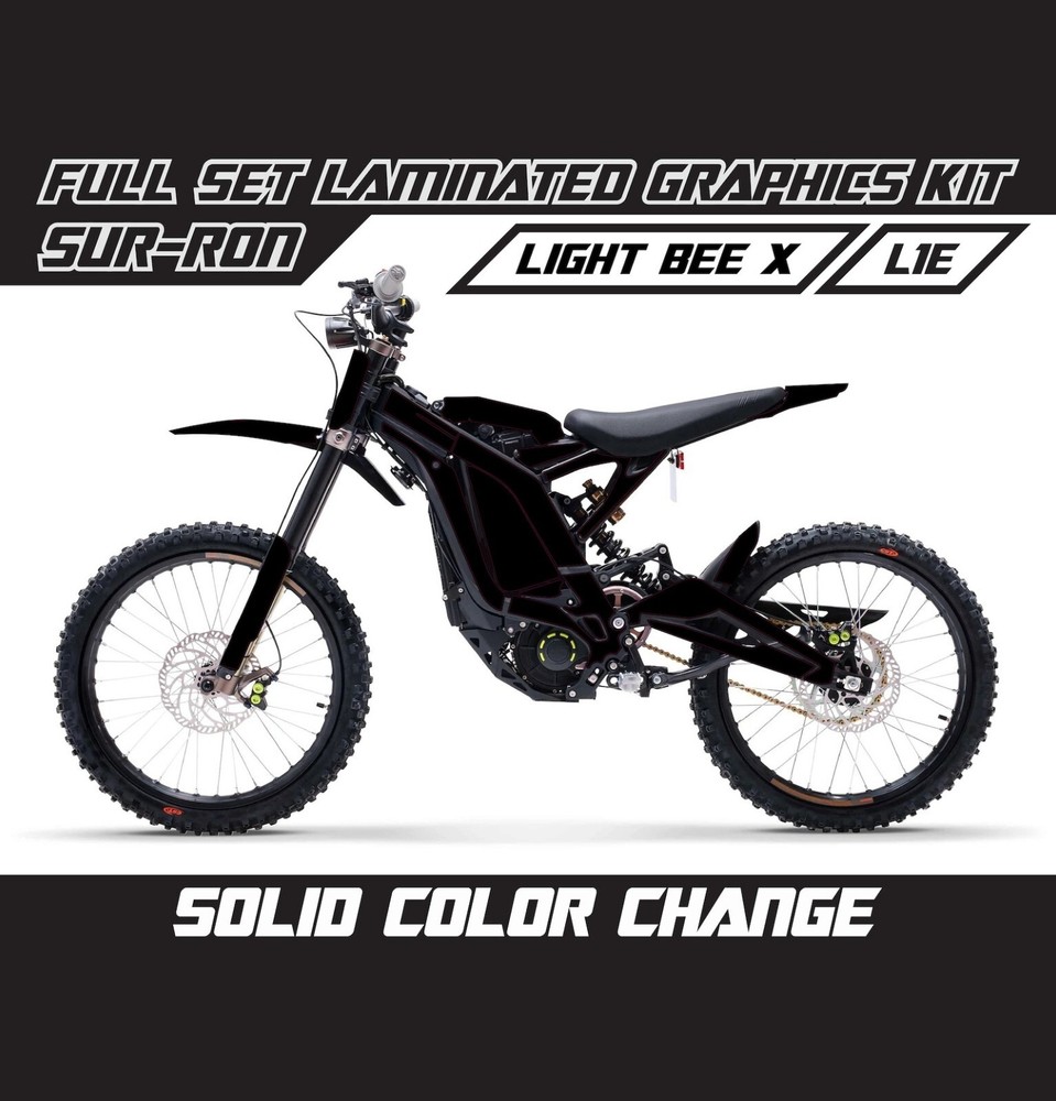 SUR RON Solid Full Color Change Black Graphics Decals Stickers Wrap Skin Kit Set