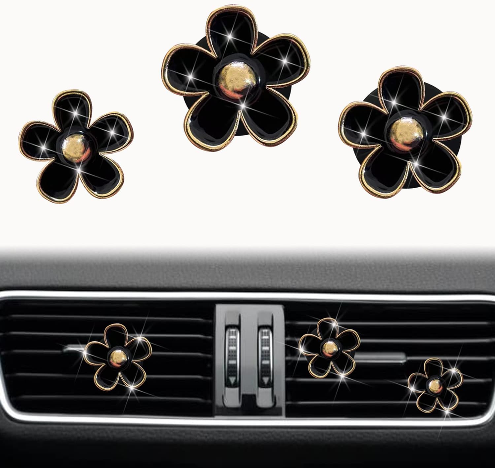 Black Daisy Air Vent Clips, 3 Pcs Cute Flower Car Air Fresheners Vents Clips Dia