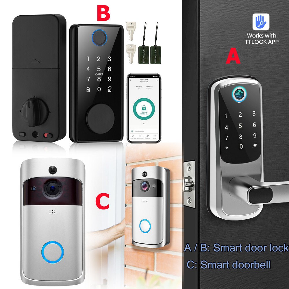 Biometric Fingerprint Digital Keypad Keyless Smart Door Lock / Camera Doorbell-image