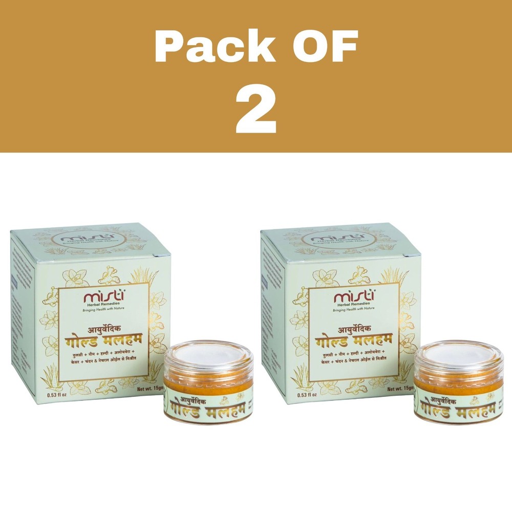 2 X Misti Herbal Remedies Ayurvedic Gold Malam 15g for Itching, Acne, Ring Worms