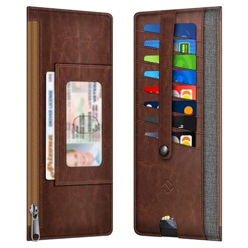 Slim RFID Blocking Credit Card Wallet Holder with Change Pouch in Gray Brown  -image