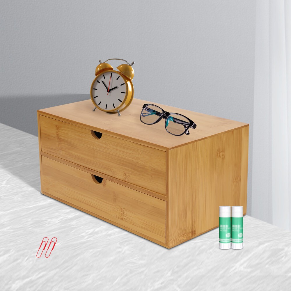 Bamboo Tabletop Drawer Organizer for Office Desk Storage and Organization
