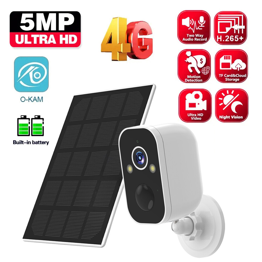 5MP WiFi IP Wireless Home Security Camera Solar Panel Outdoor Night Vision PIR