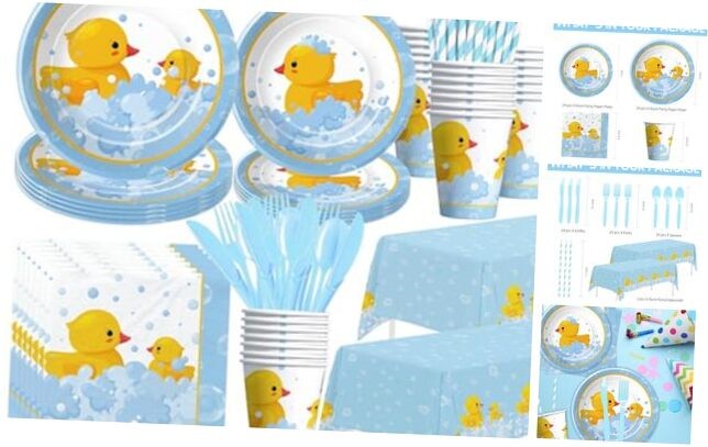 Rubber Duck Party Supplies Set with Plates and Cups for Themed Decor