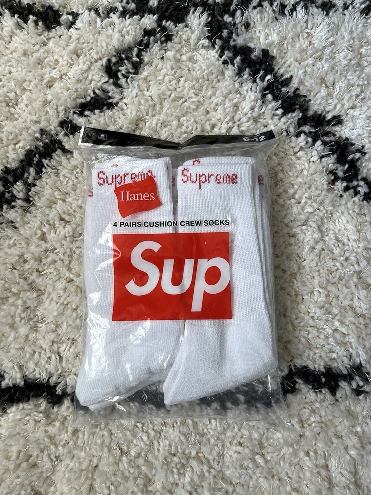 Supreme X Hanes Crew Socks - White, Pack of 1,2,3 Or 4 Size 6-12