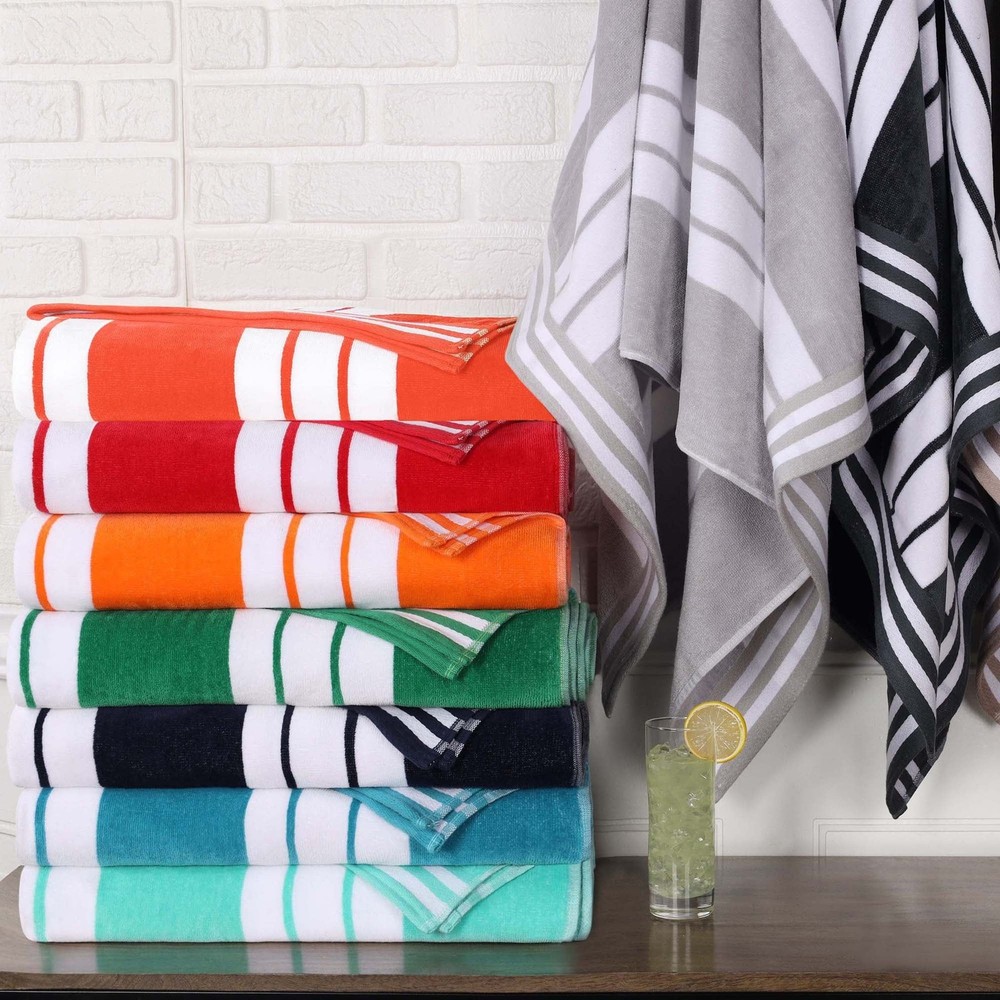 Premium Extra-Large Striped Cotton Beach Towel Set