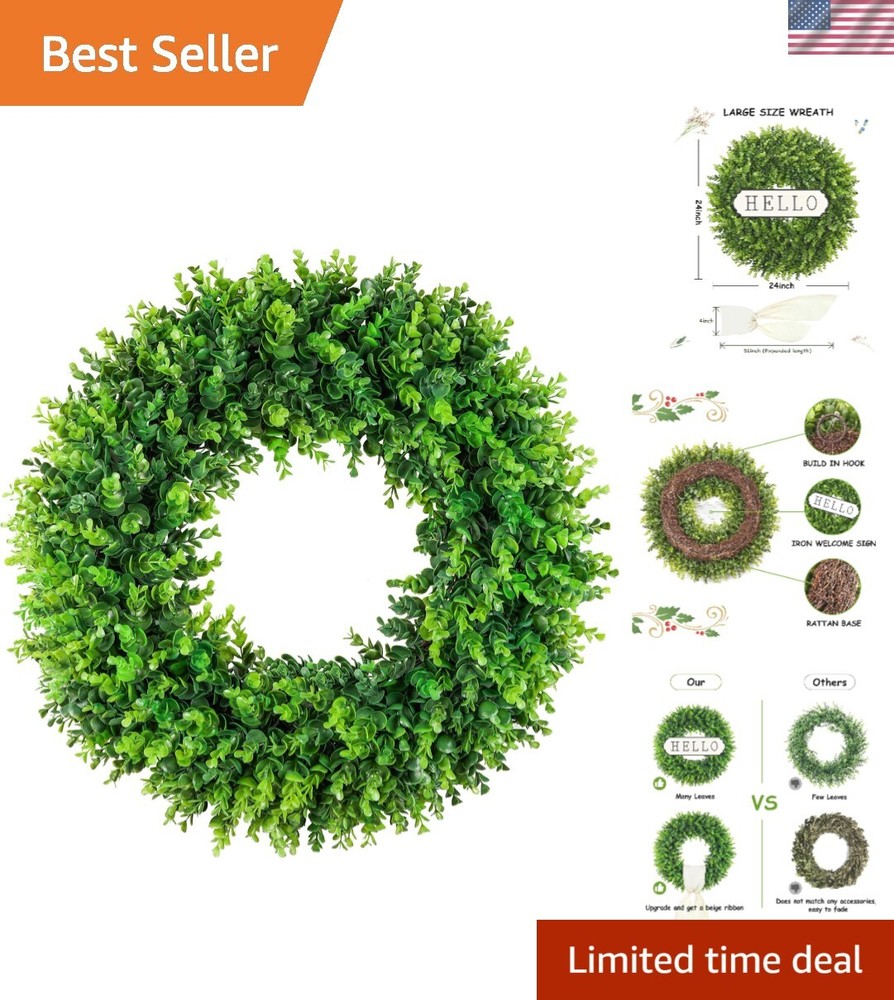 24 Inch Large Boxwood Spring Wreath for Front Door - Artificial Greenery Decor