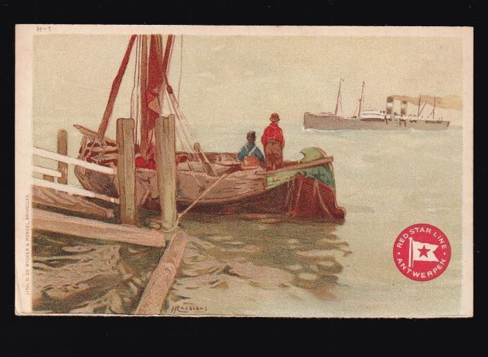 Old Red Star Line Postcard H-1 Signed by Artist Henri Cassiers from Menu