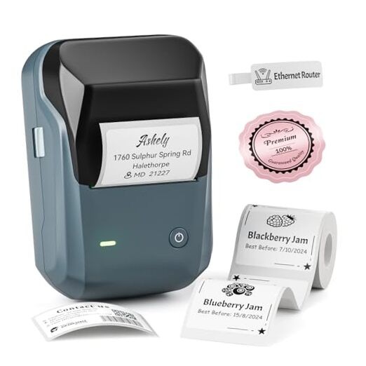 B1 Portable Thermal Label Printer with Blue Design Includes 1 Roll