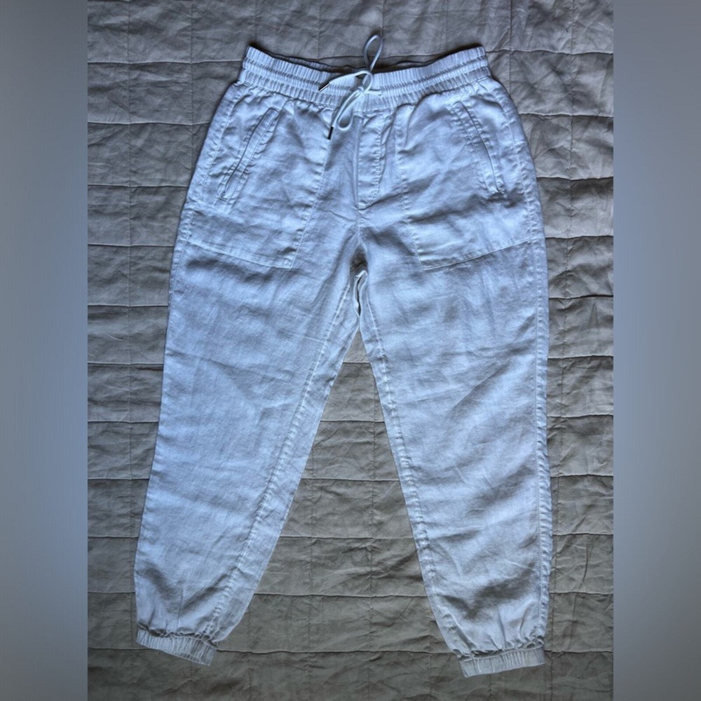 Athleta Cabo White Linen Jogger Pants Beachy Lagenlook Resortwear Casual - 6