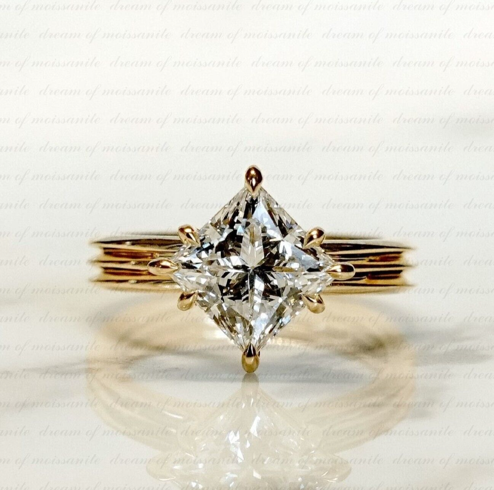 8 mm Princess Cut Moissanite Solitaire Ring 14K Yellow Gold Plated For Gift