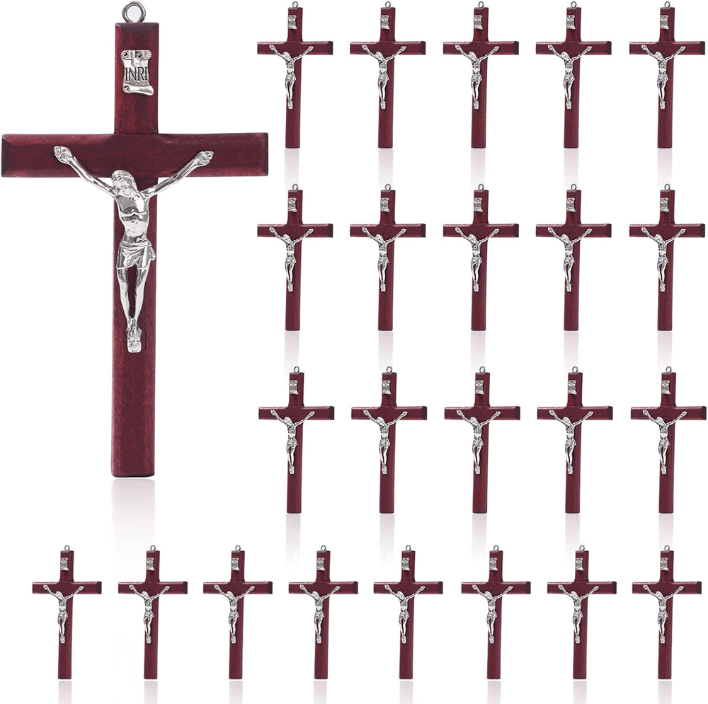 24 Pieces Crucifix Wall Cross, 4.7 Inch Wooden Wall Hanging Cross Wall Decor Hom