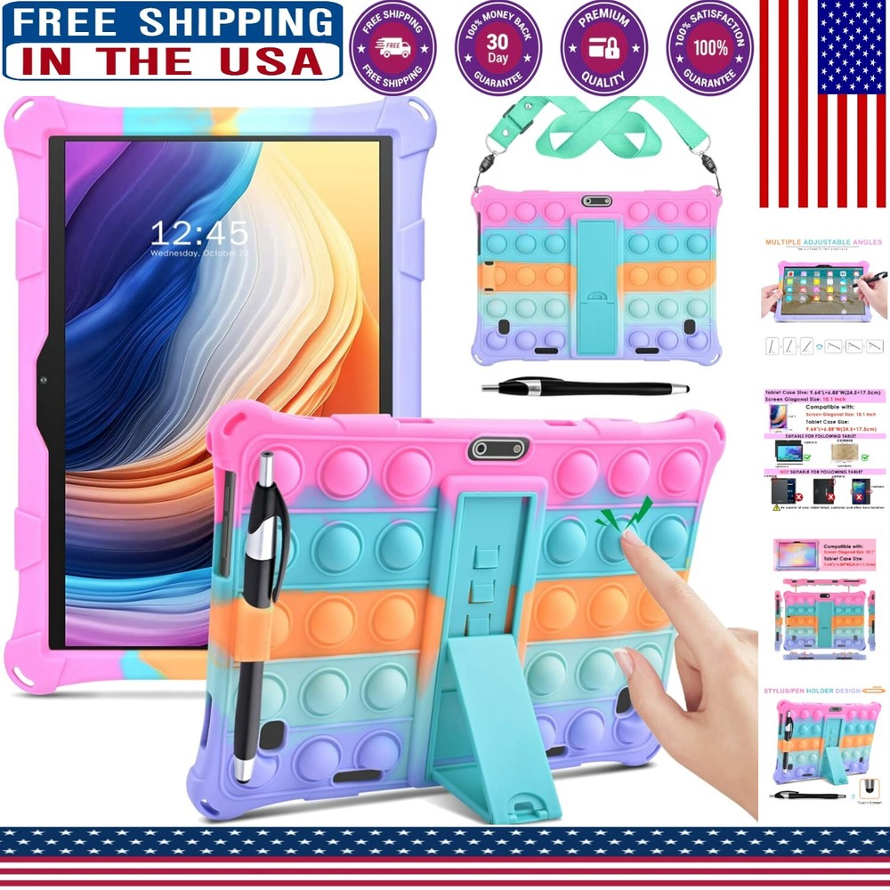 Vibrant Rainbow 10-inch Tablet Silicone Case with Multi-Angle Stand