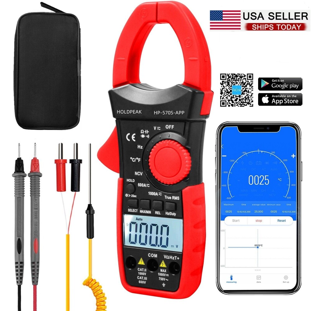 6000 Counts True RMS Digital Clamp Meter for AC DC Current Voltage Amp Measurement