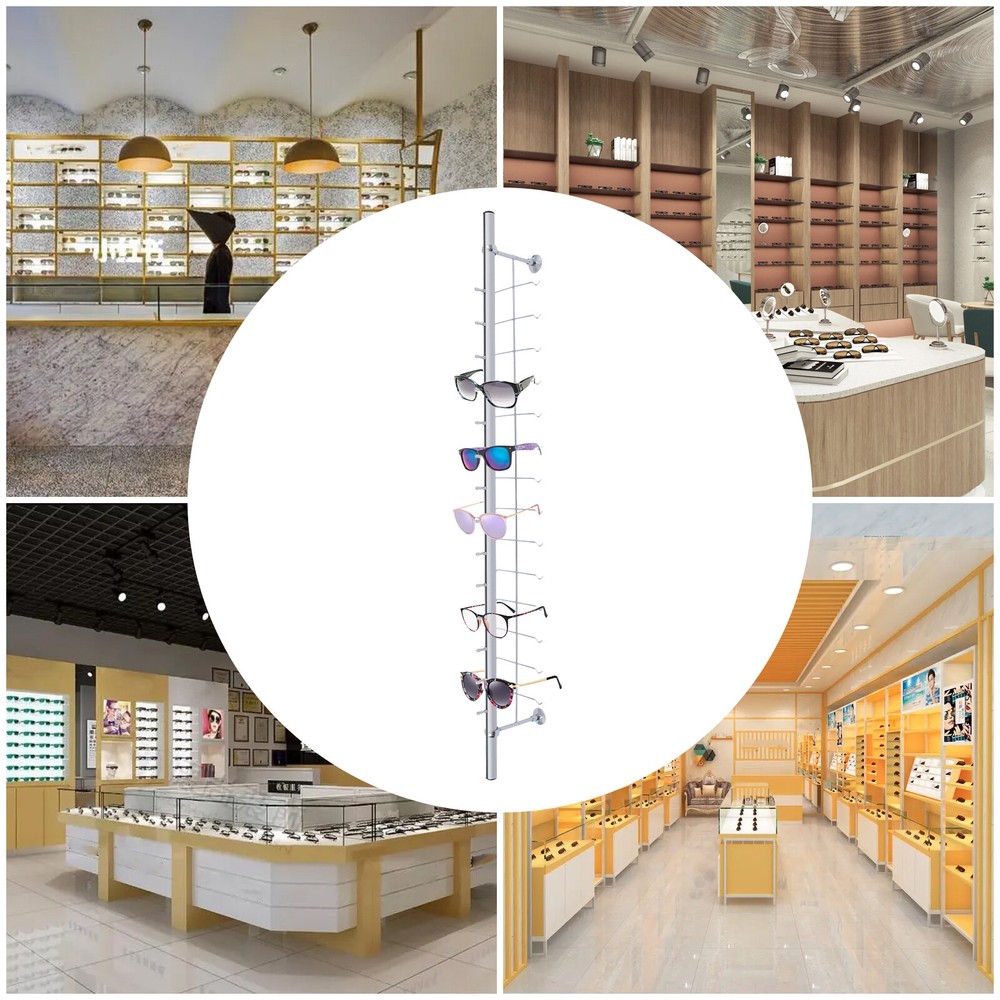 10 Pcs Wall-Mounted Aluminium Sunglass Display Rack Organizer Rod