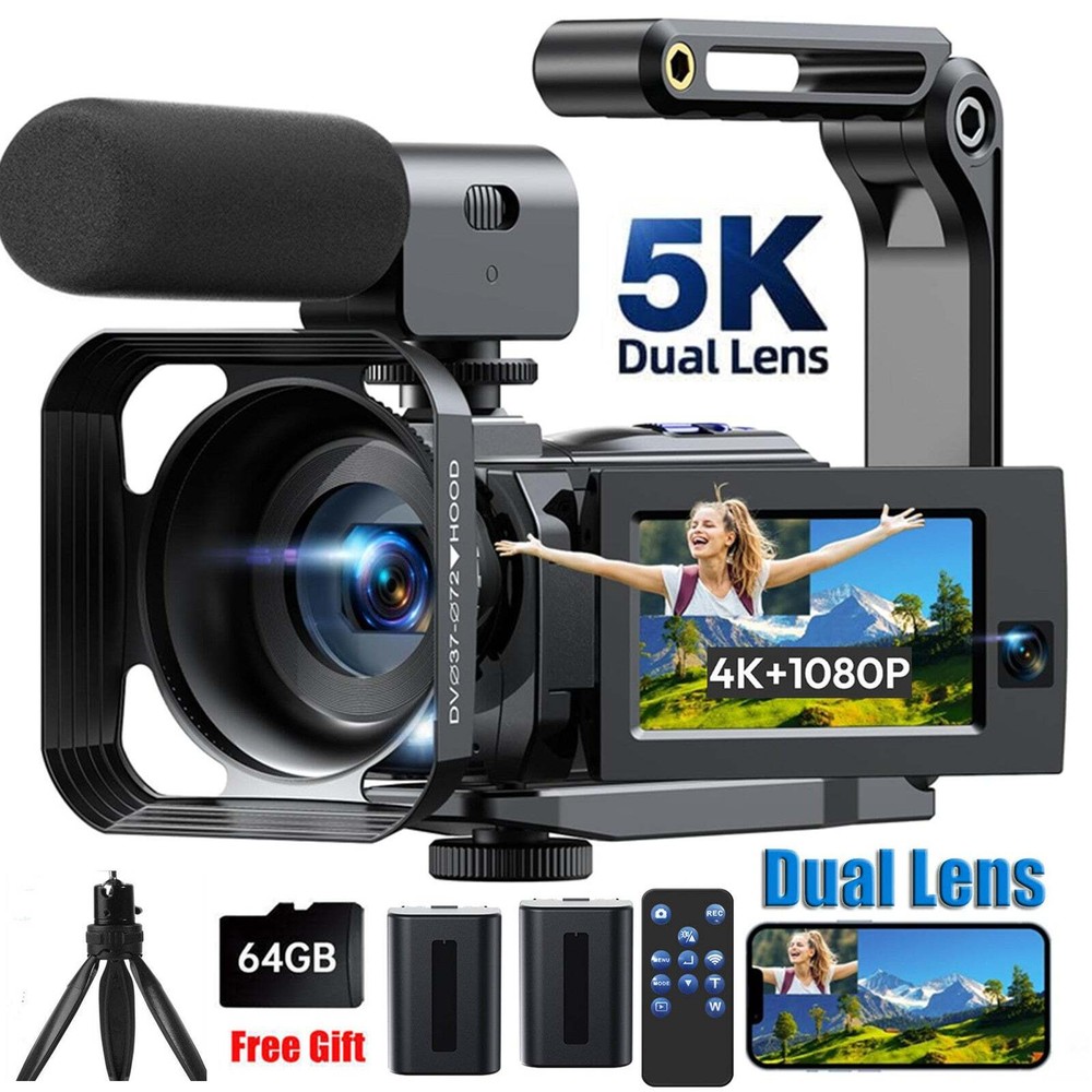 Video Camera Camcorder, 5K 56MP Dual Lens WiFi 16XZoom Digital Camera, Tripod~
