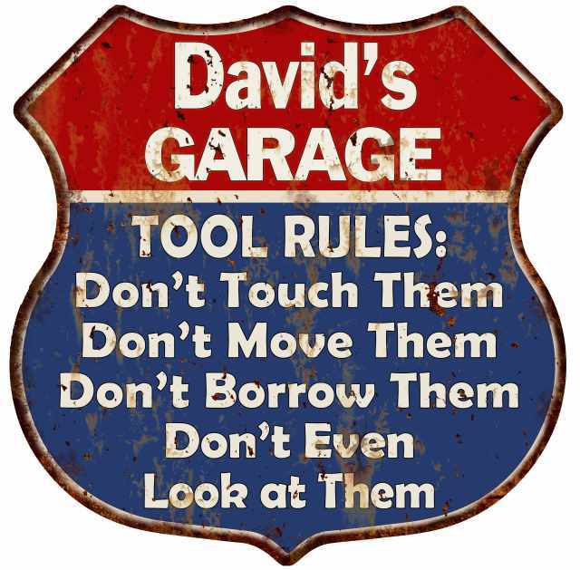 David's Garage Man Cave Rules Personalized Gift Shield Metal Sign 211110001152