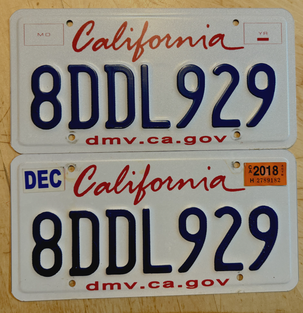 CALIFORNIA PASSENGER LICENSE PLATE PLATES MATCHING PAIR SET 
