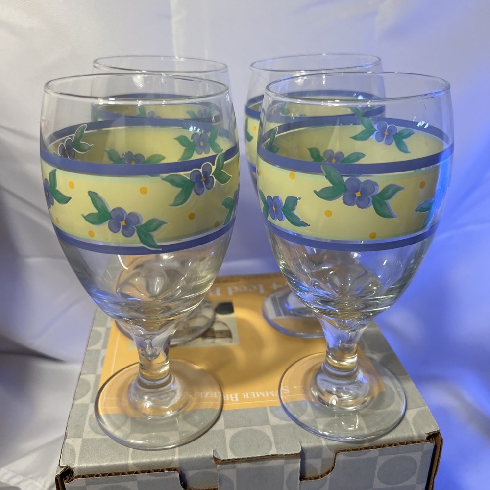 Pfaltzgraff Summer Breeze 16 Oz Iced Beverage Goblet Wine Glass Set of 4 Rare Find